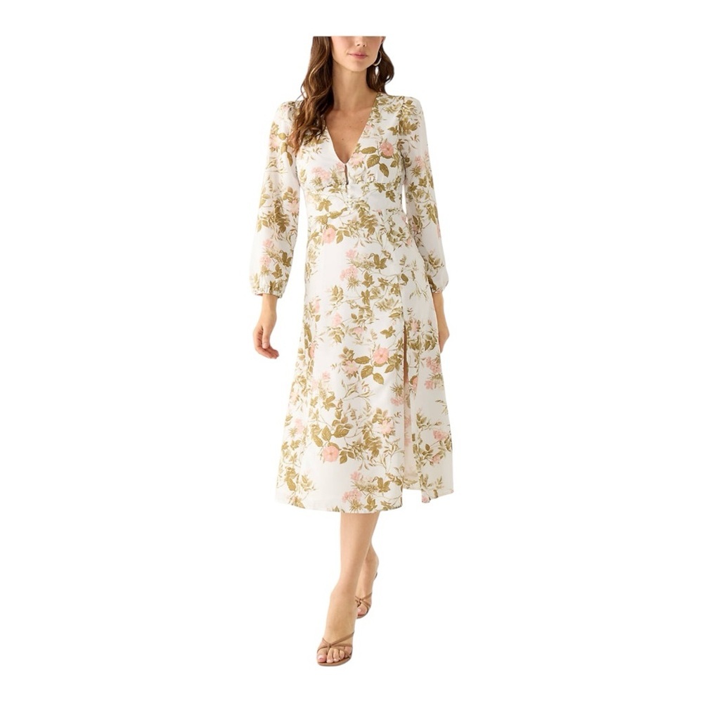 NWT 1. State Floral Long Sleeve V-Neck Midi Dress with Front Slit Size 2 - Picture 1 of 8